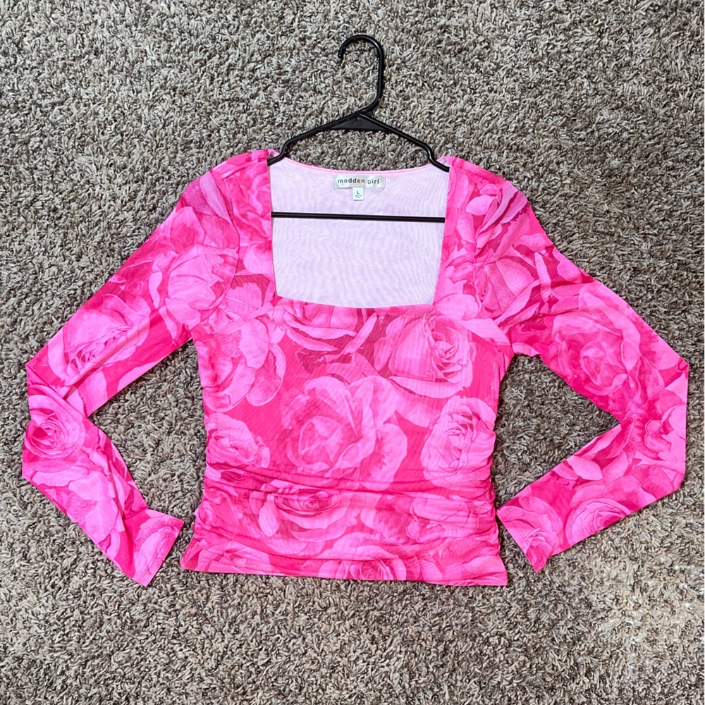 Madden Girl Pink Floral Long Sleeve Top